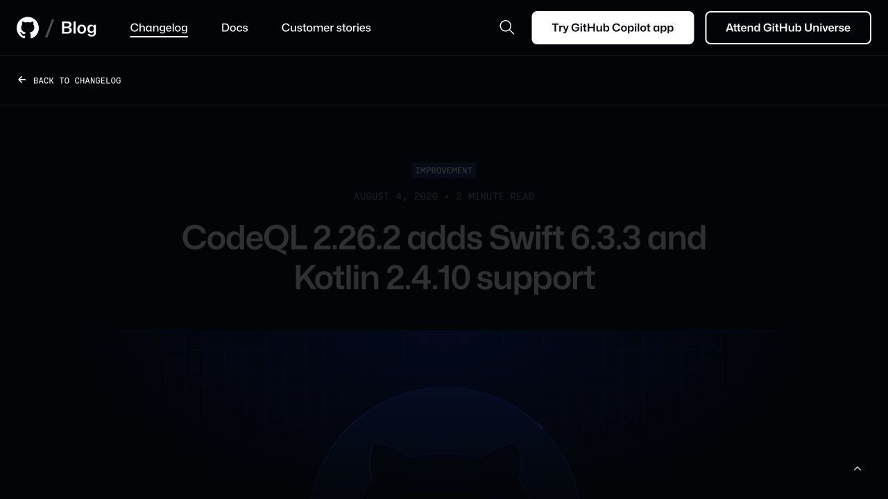 GitHub Changelog о CodeQL 2.26.2