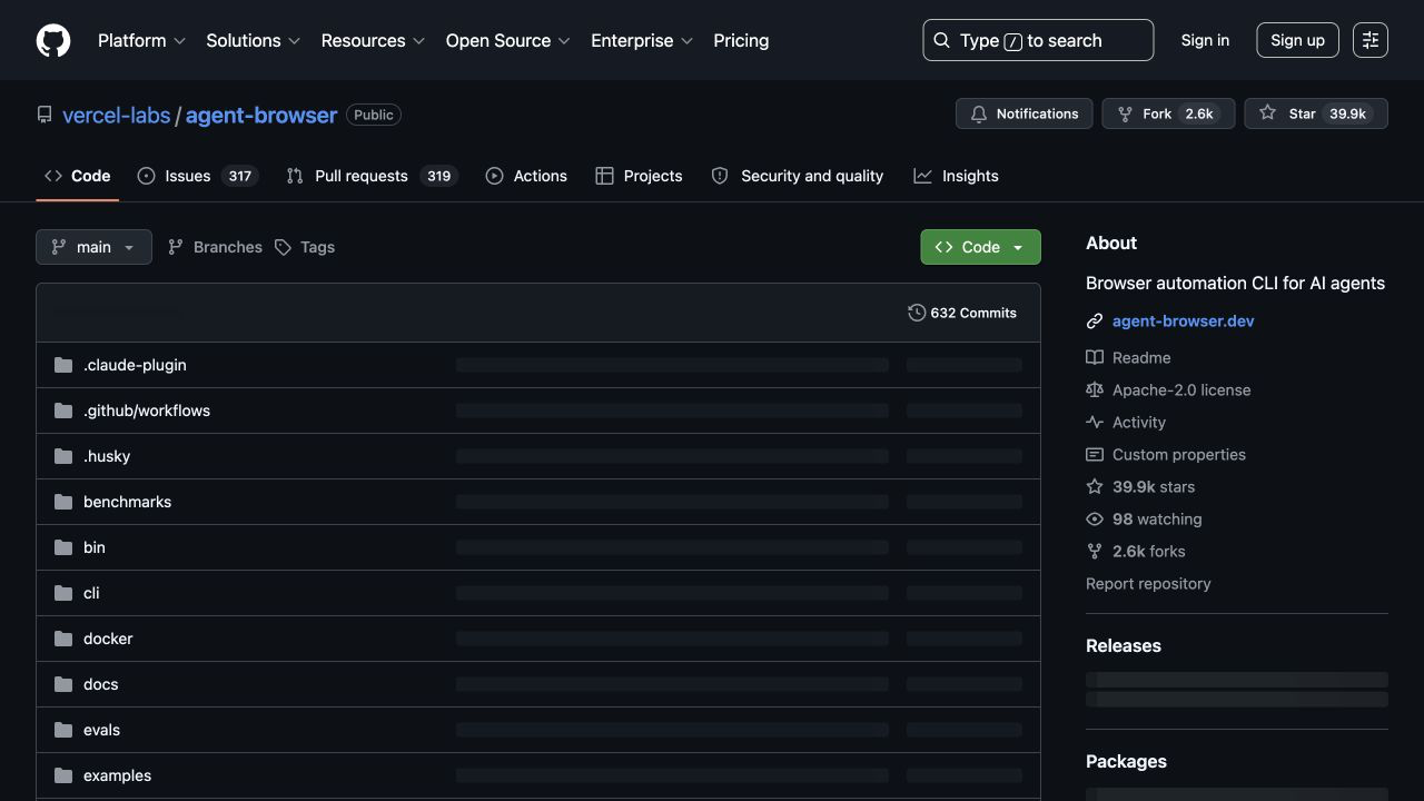 Репозиторий Vercel agent-browser на GitHub