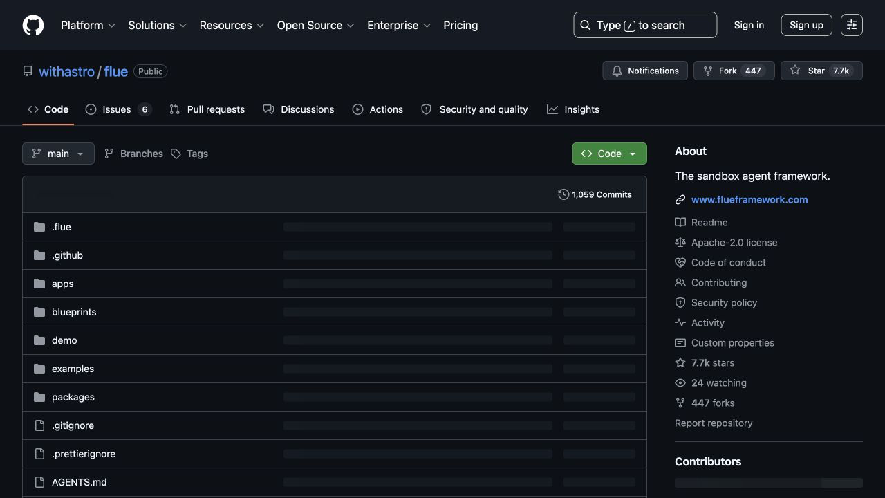 Репозиторий withastro flue на GitHub